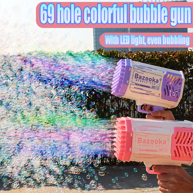 Bubble Gun Rocket - 69 Holes Soap Bubbles Automatic Blower With Light