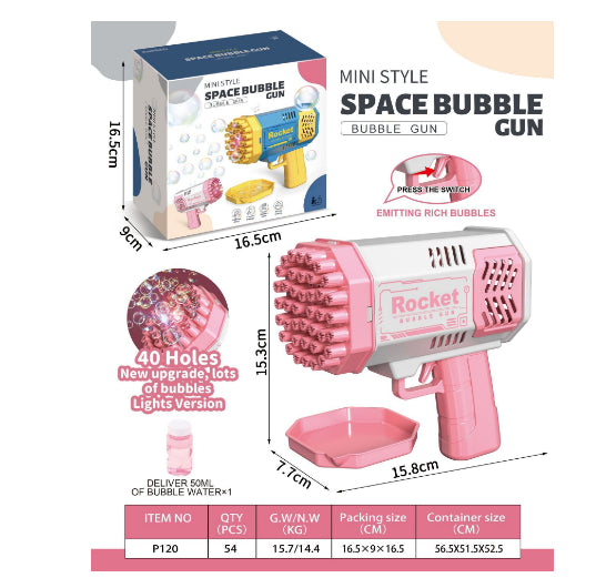 Bubble Gun Rocket - 69 Holes Soap Bubbles Automatic Blower With Light