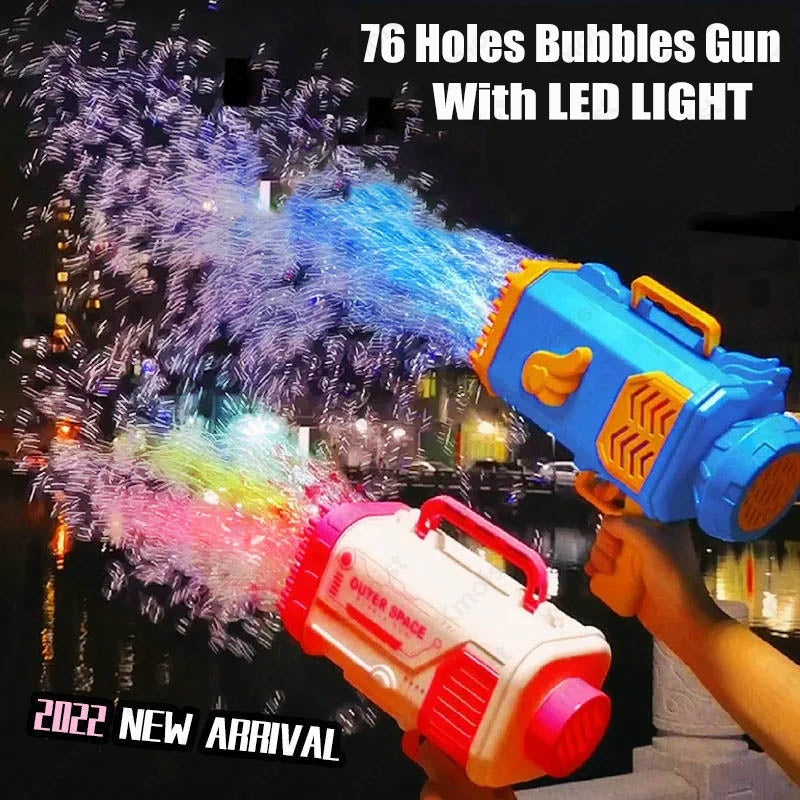 Bubble Gun Rocket - 69 Holes Soap Bubbles Automatic Blower With Light