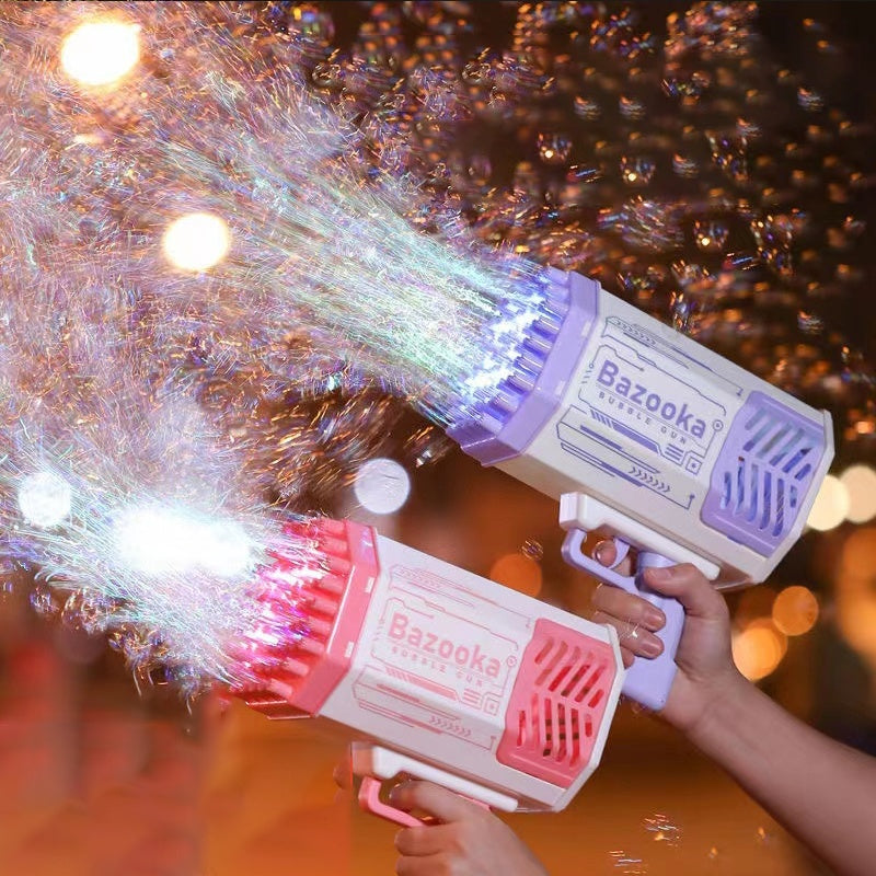 Bubble Gun Rocket - 69 Holes Soap Bubbles Automatic Blower With Light